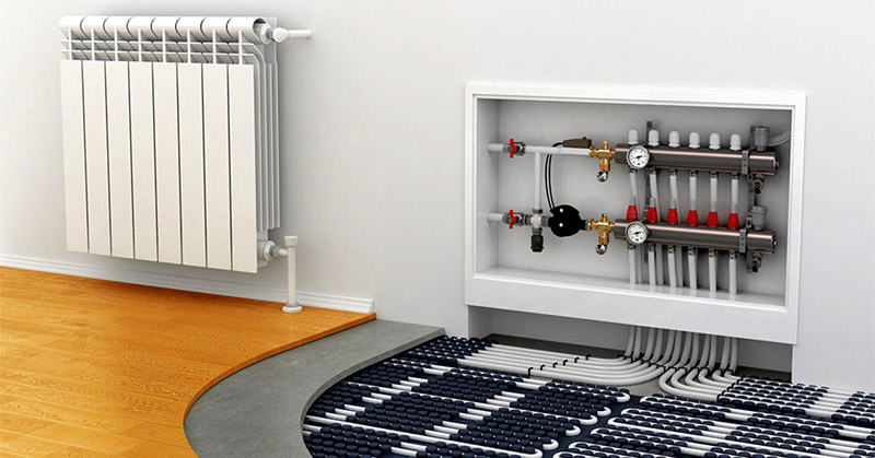 Пристрій   теплої підлоги   може бути виконано як в якості доповнення до батарей, так і самостійною